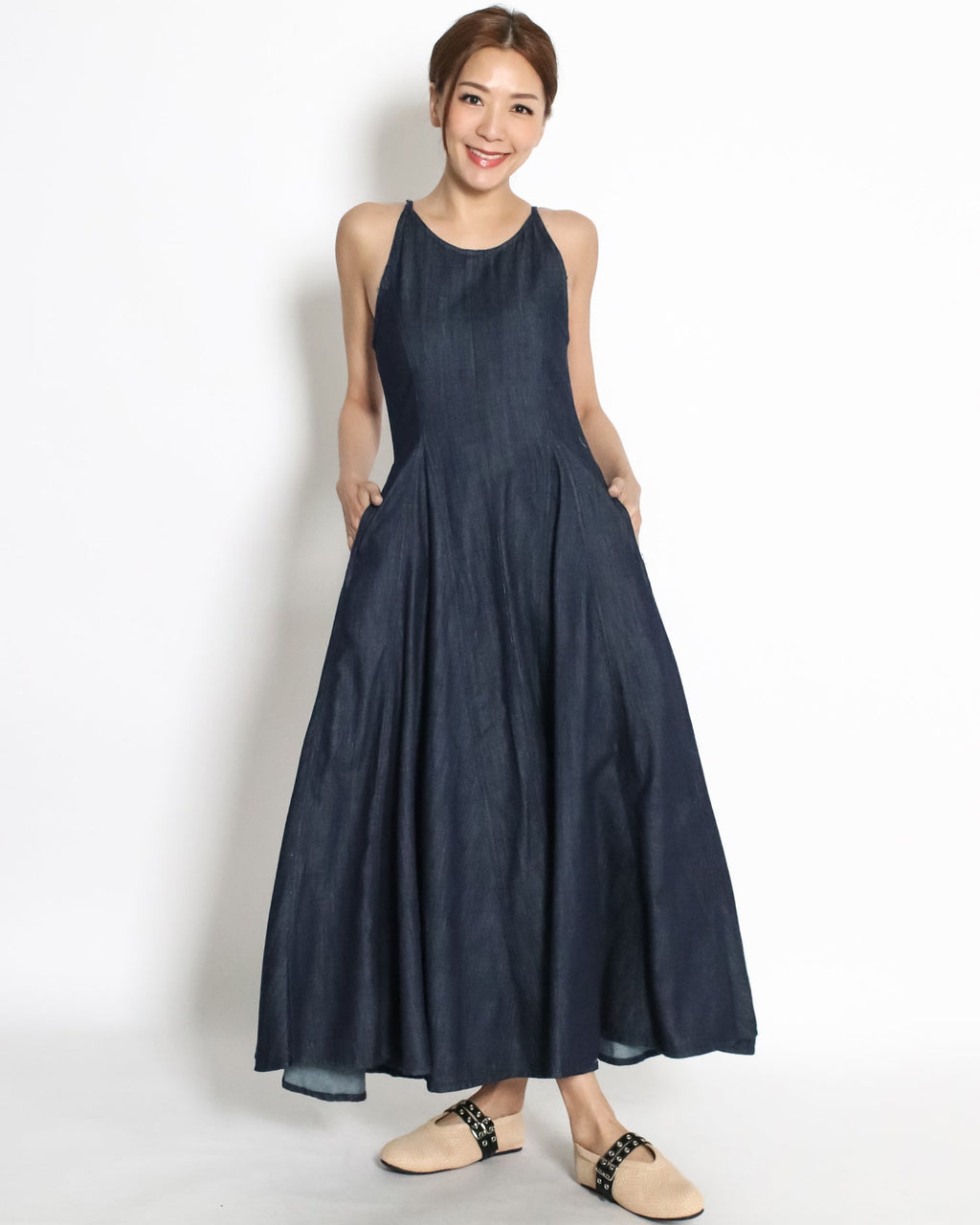 indigo denim flare longline dress *pre-order*