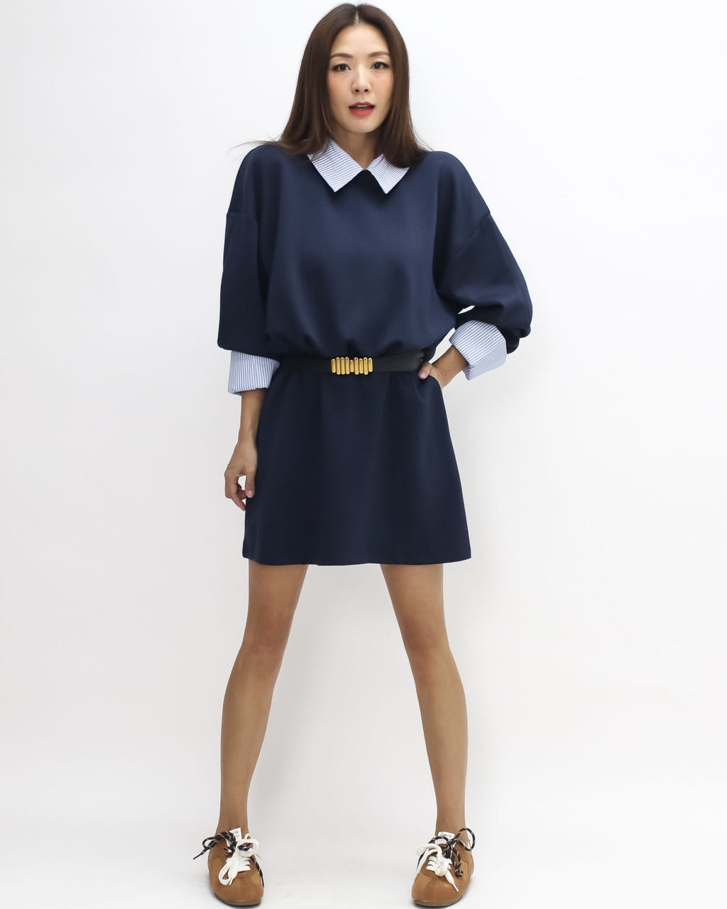 navy neoprene with blue stripes shirt collar & cuffs dress *pre-order*