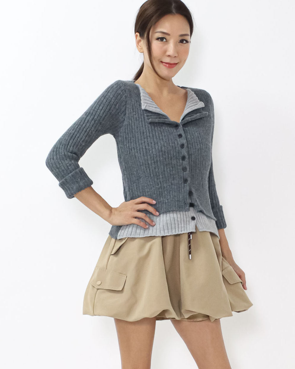 charcoal grey & grey layer knitted top *pre-order*