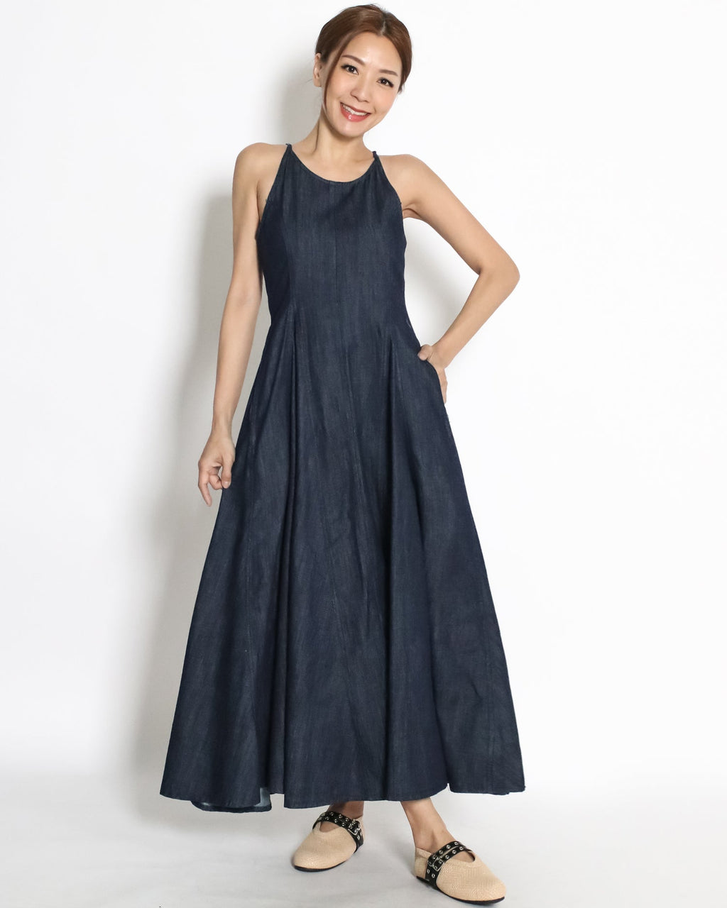 indigo denim flare longline dress *pre-order*