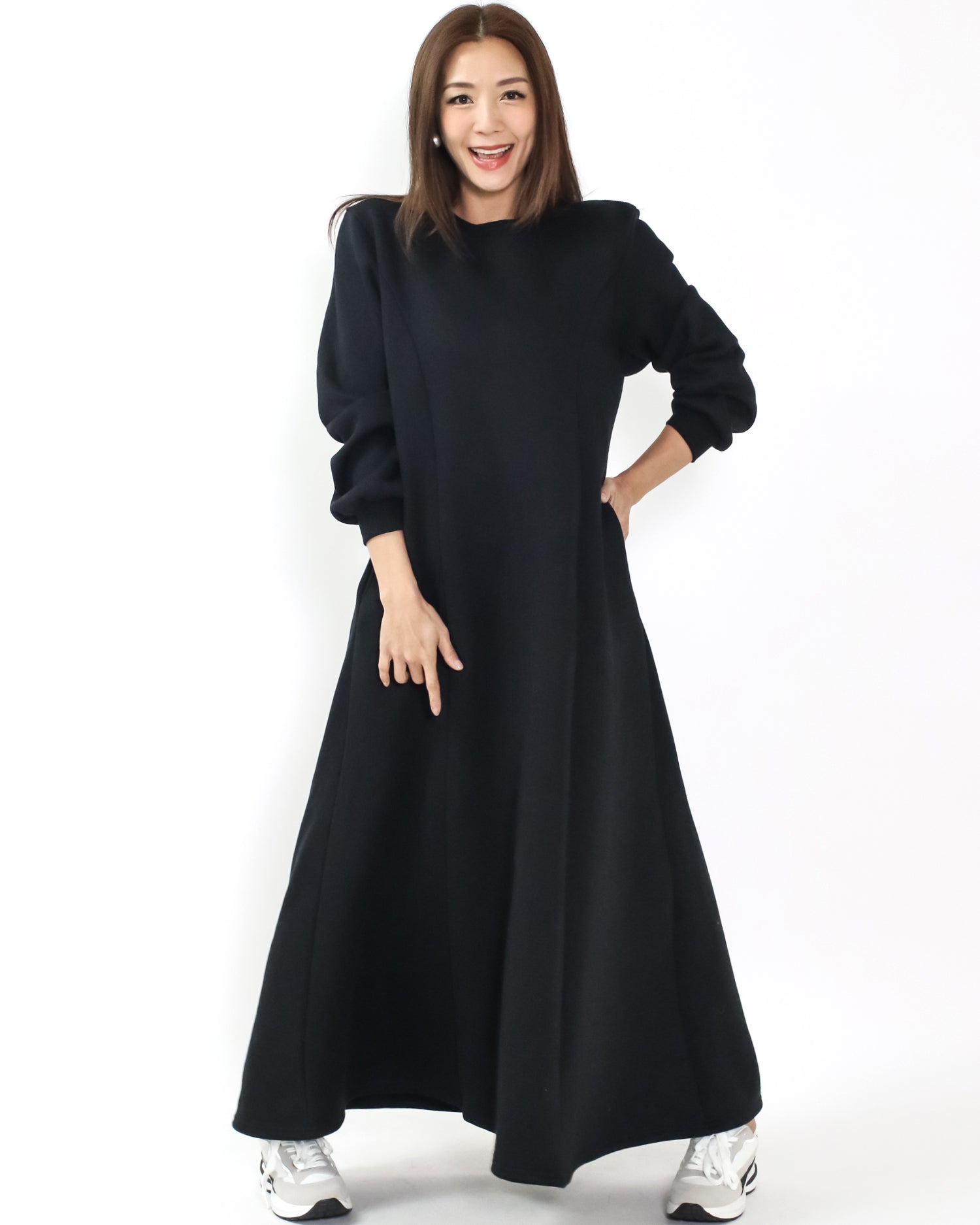 black flare fleece sweat longline dress *pre-order*