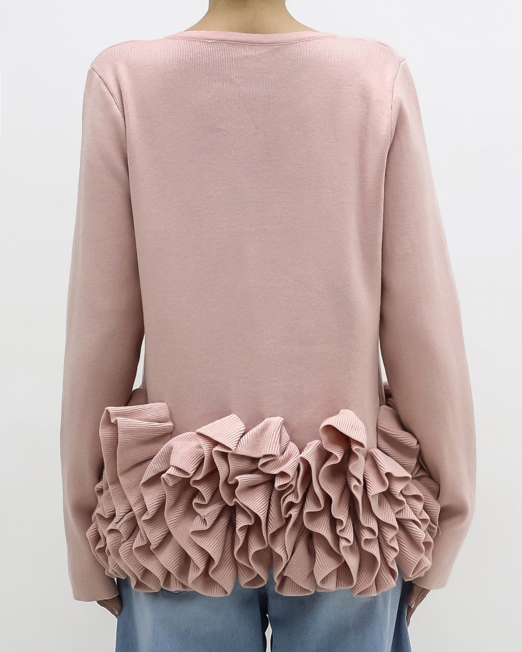 pink ruffles hem knitted top