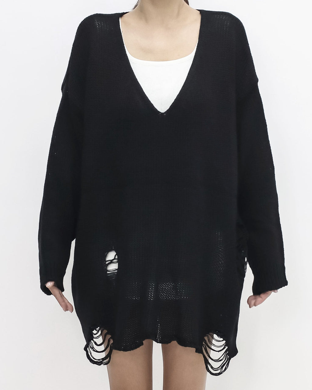 black ripped knitted longline top *pre-order*
