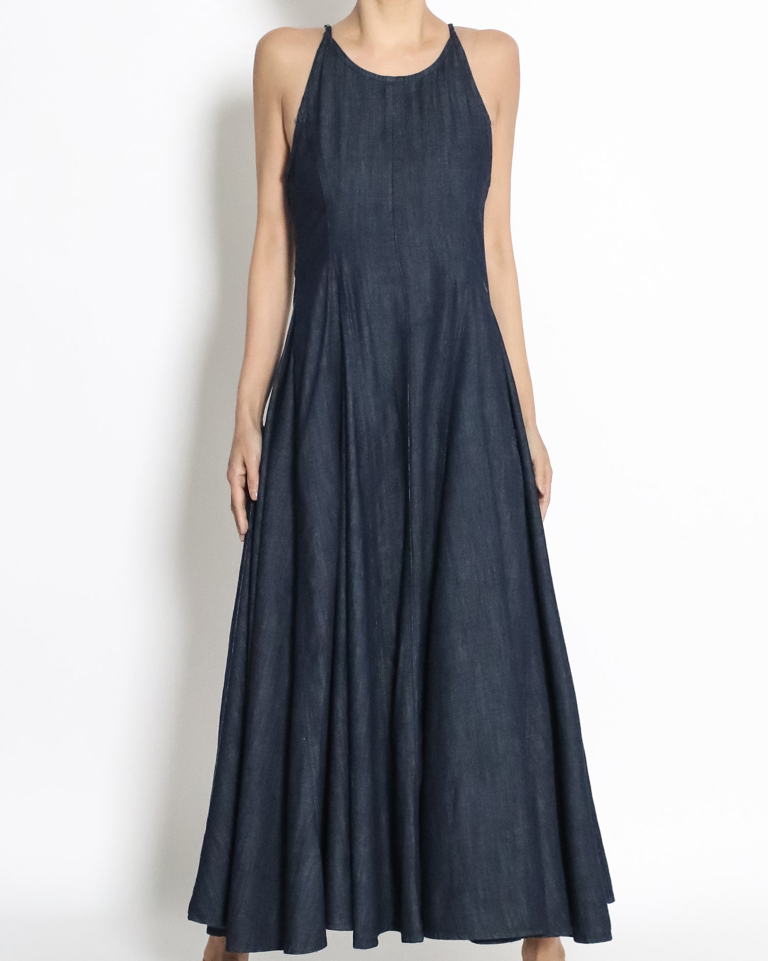 indigo denim flare longline dress *pre-order*