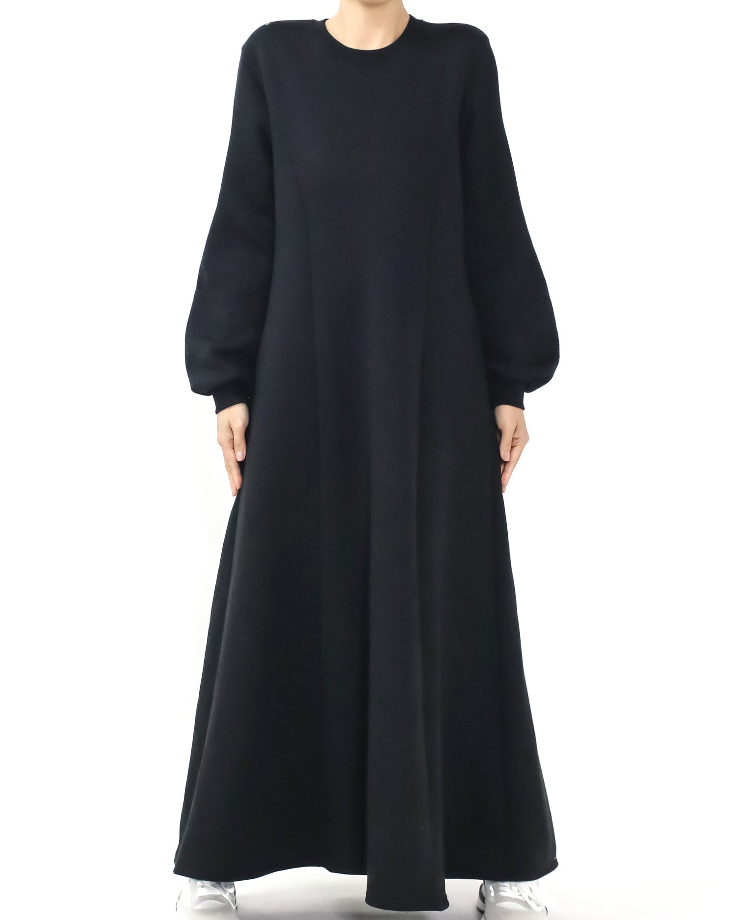 black flare fleece sweat longline dress *pre-order*