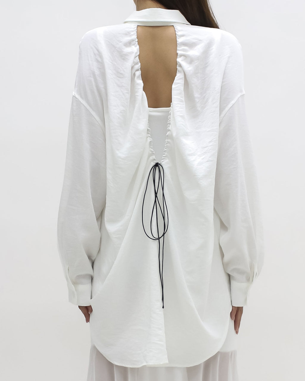 ivory shirt & longline mesh hem slip dress set