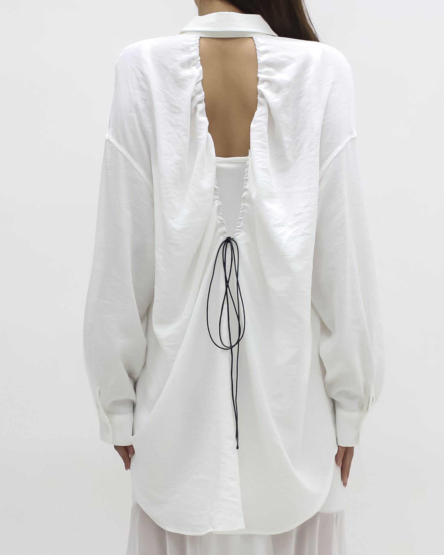 ivory shirt & longline mesh hem slip dress set