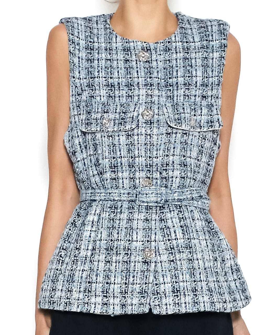 blue tweed vest jacket w/ belt *pre-order*
