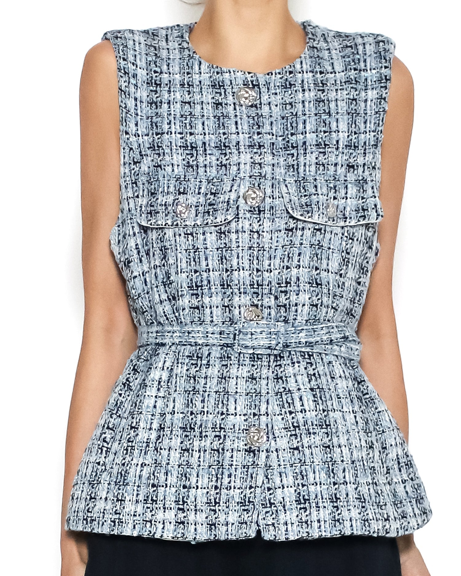 blue tweed vest jacket w/ belt *pre-order*