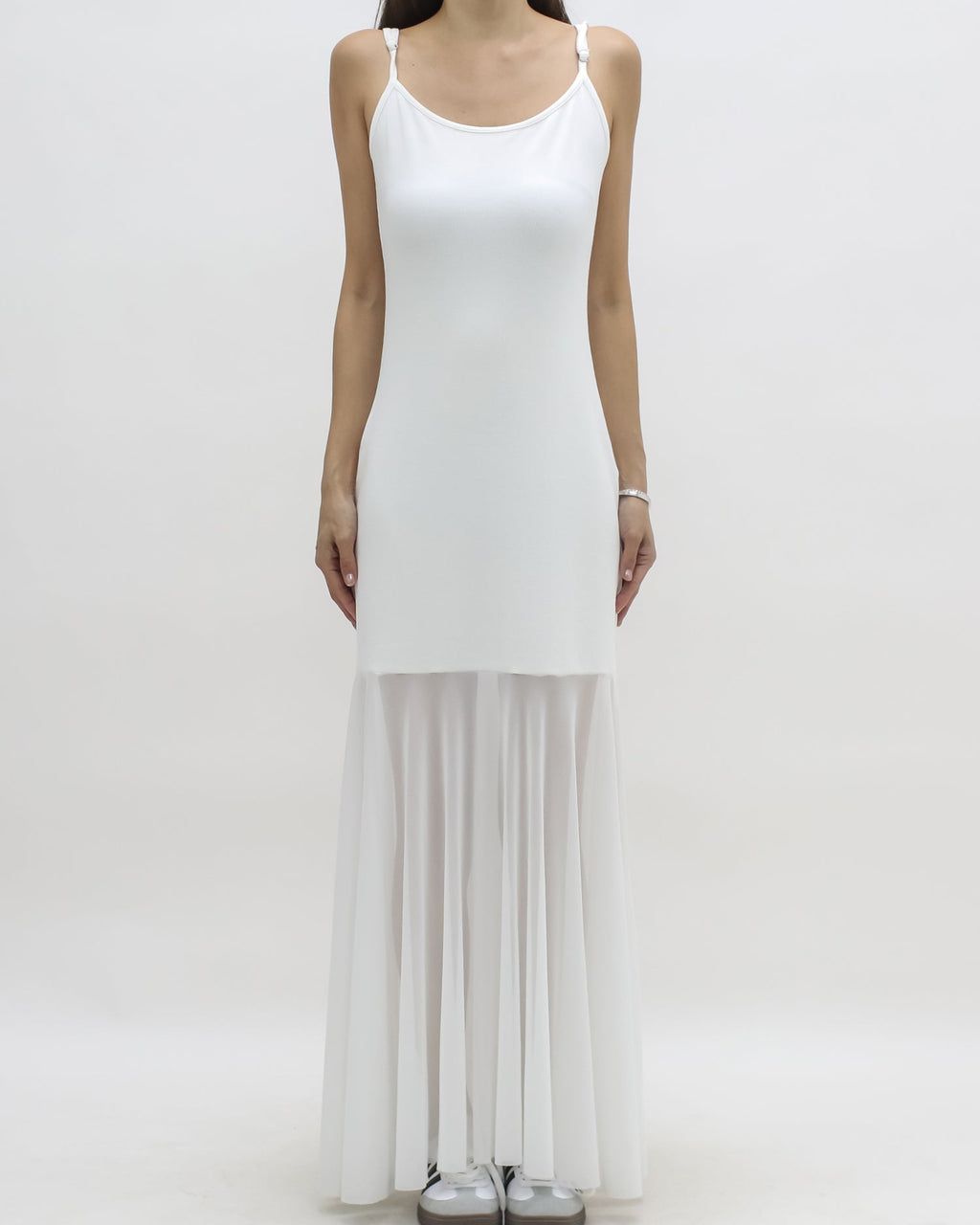 ivory shirt & longline mesh hem slip dress set