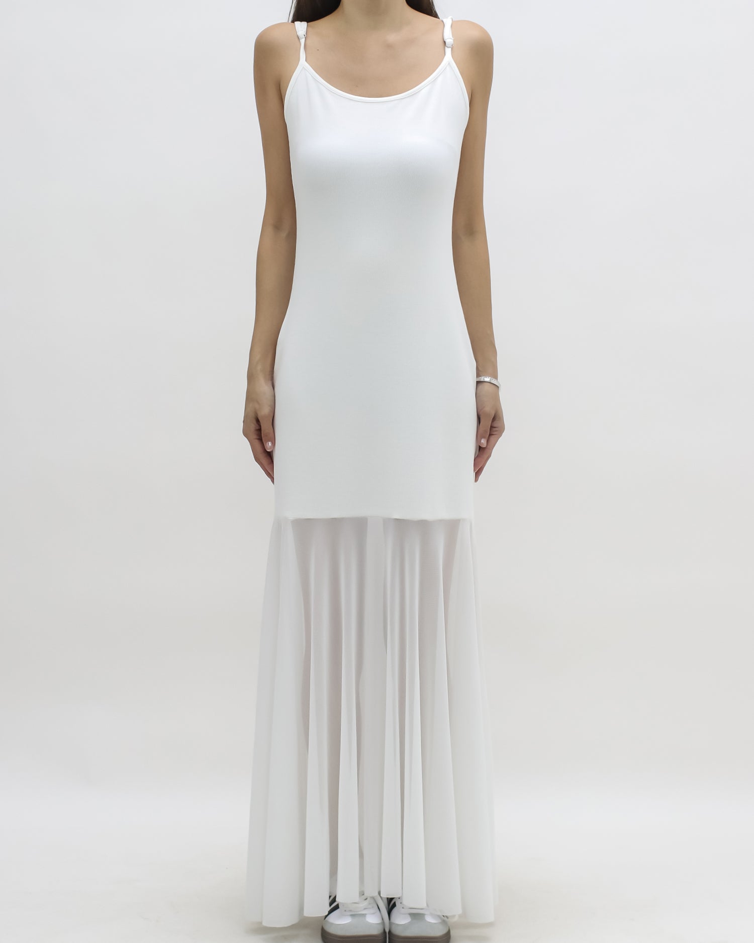 ivory shirt & longline mesh hem slip dress set