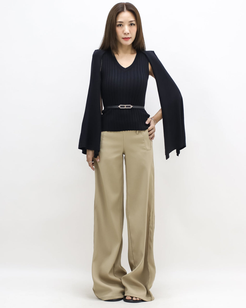black cape knitted top w/ belt