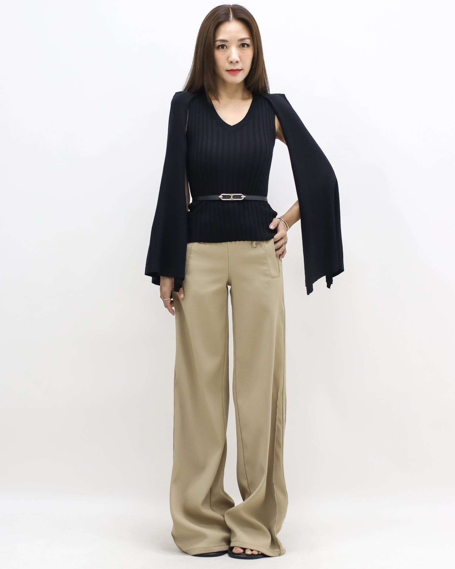 black cape knitted top w/ belt