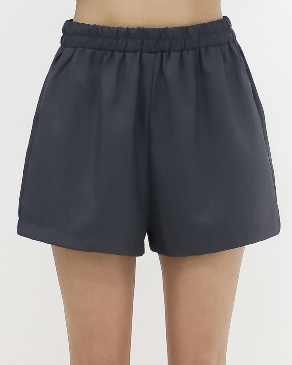 dark grey w/ bule shirt layer top & shorts set w/ belt