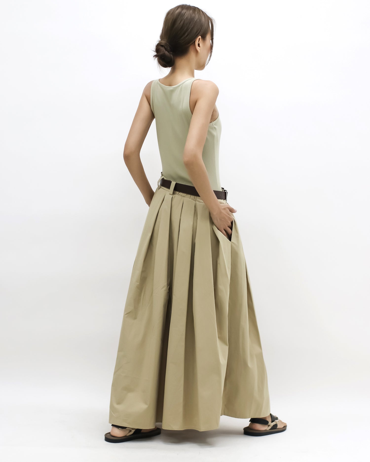 beige jersey vest & flare longline dress w/ belt *pre-order*