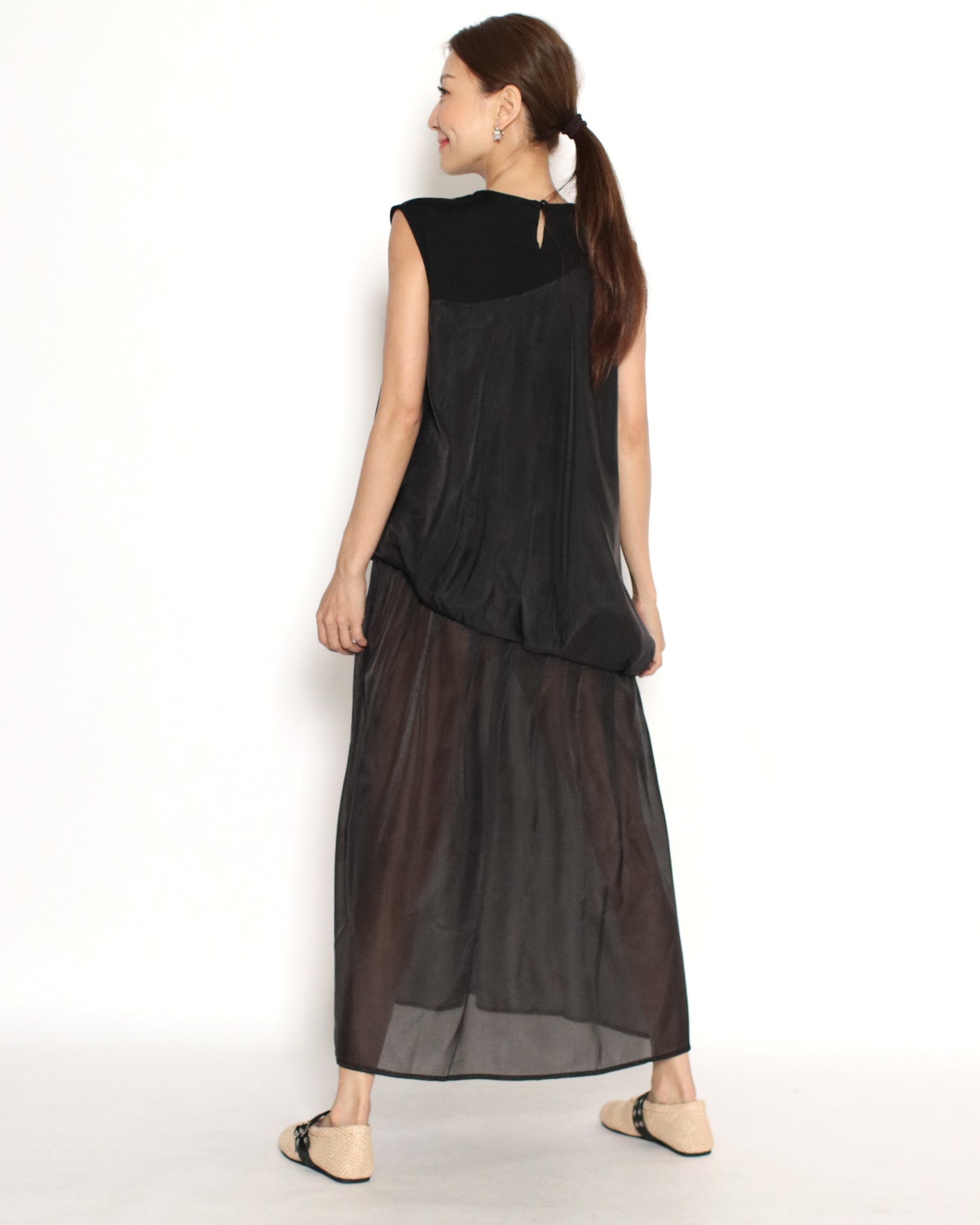 black tech w/ mesh hem dress