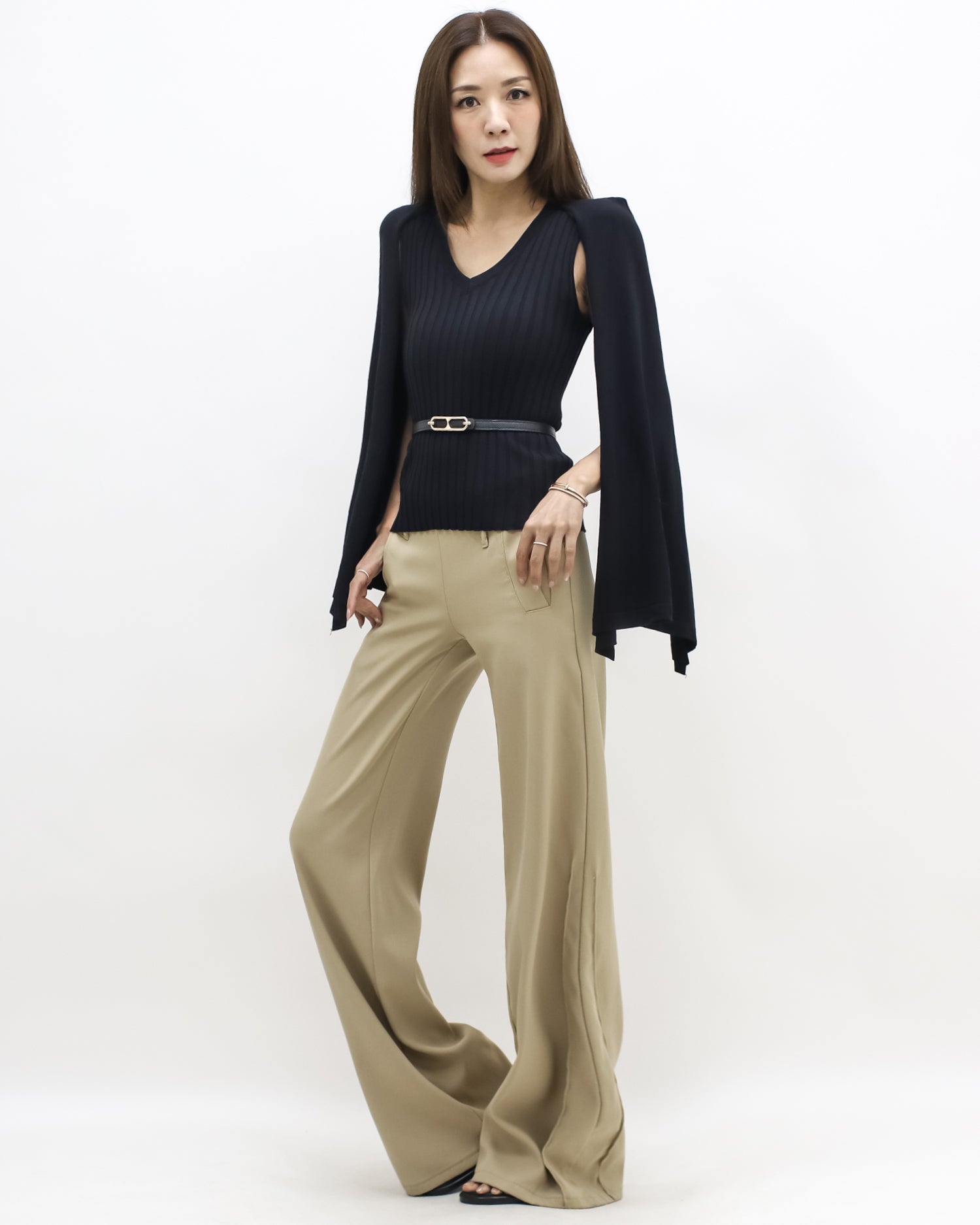 black cape knitted top w/ belt