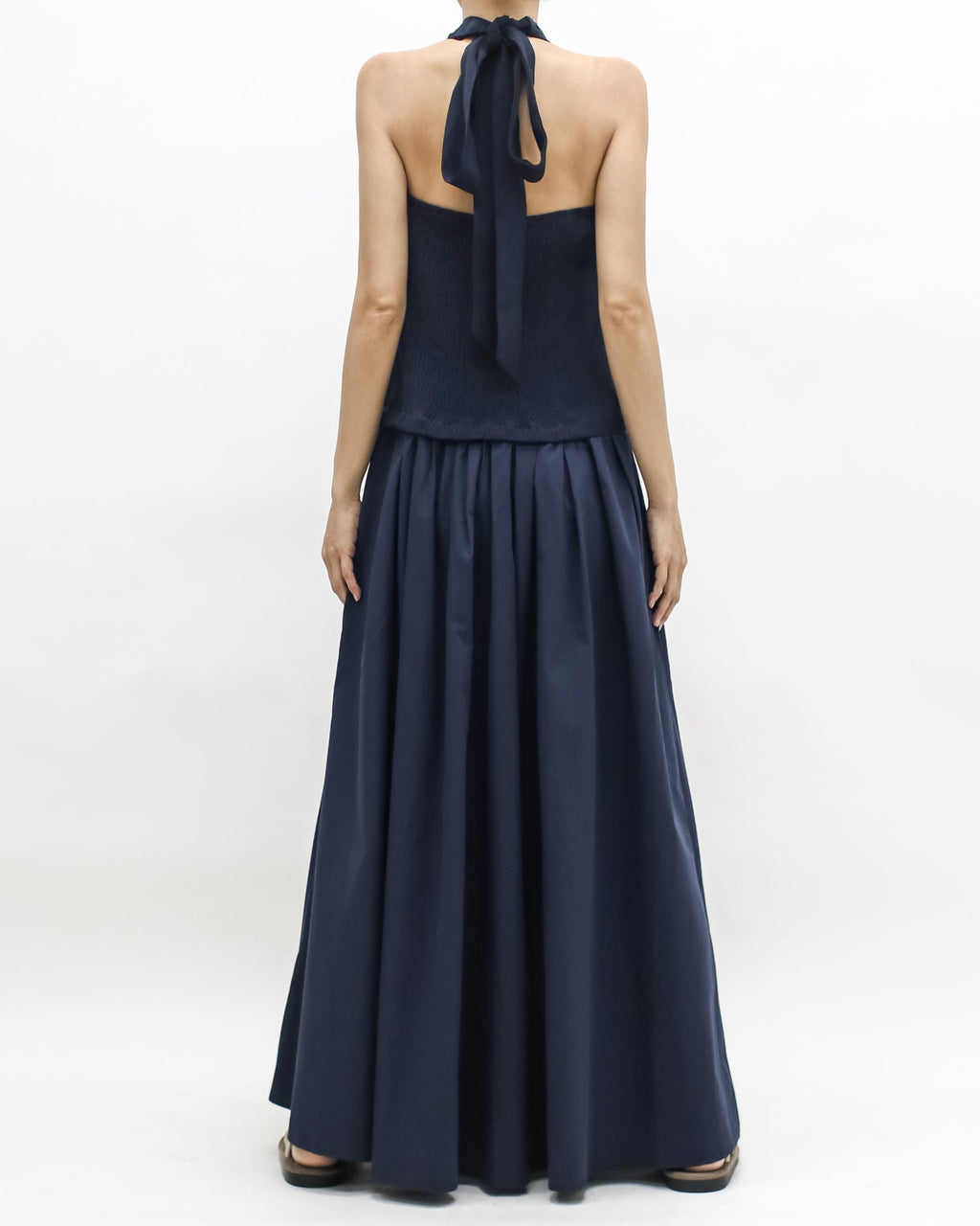 navy halter neck flare shirt longline dress *pre-order*