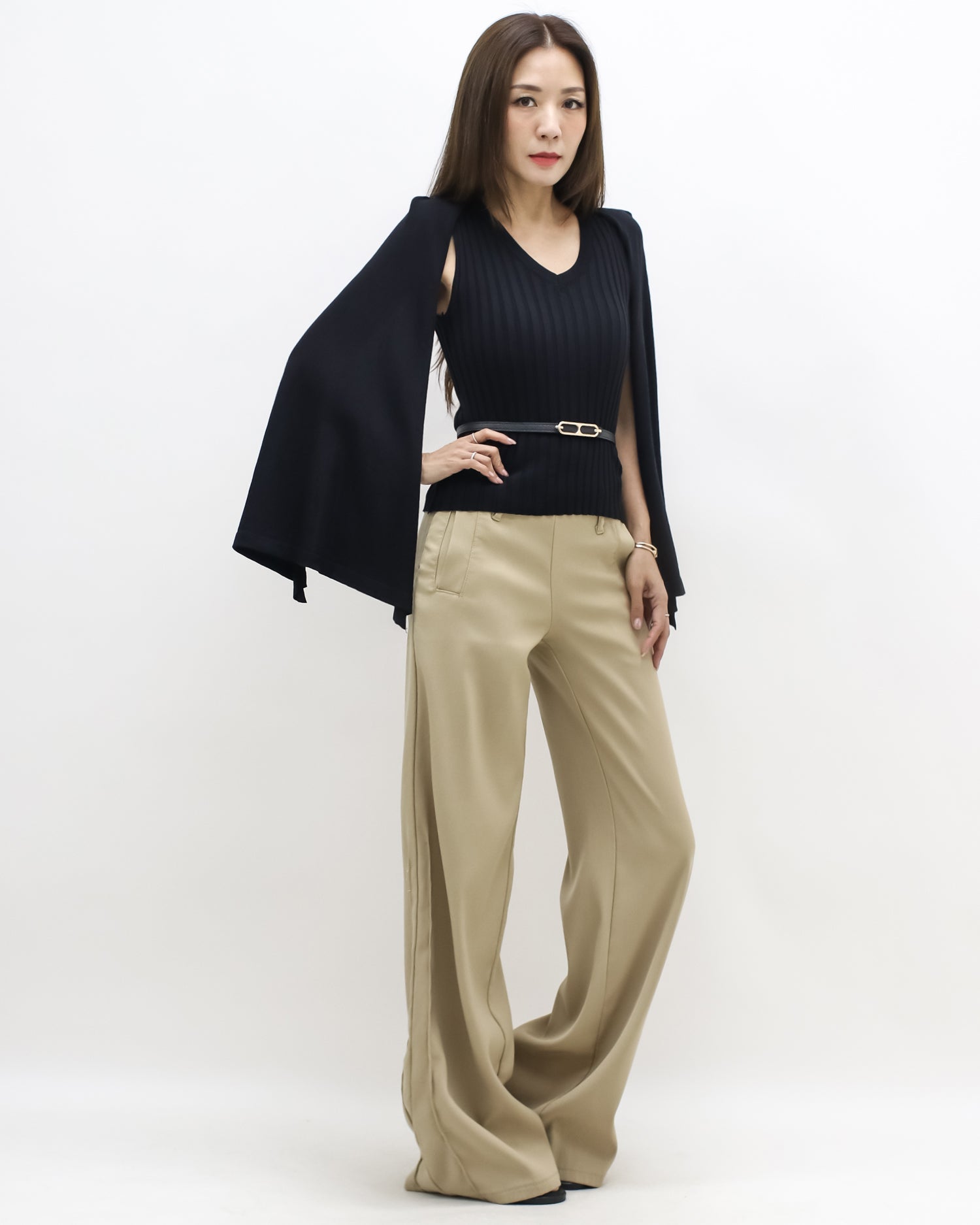 black cape knitted top w/ belt