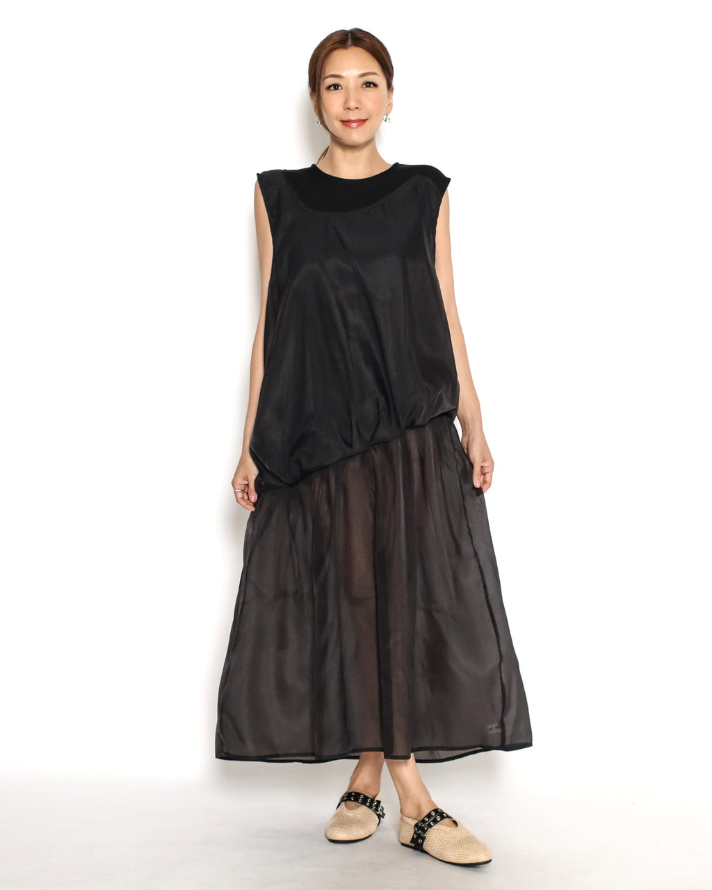 black tech w/ mesh hem dress