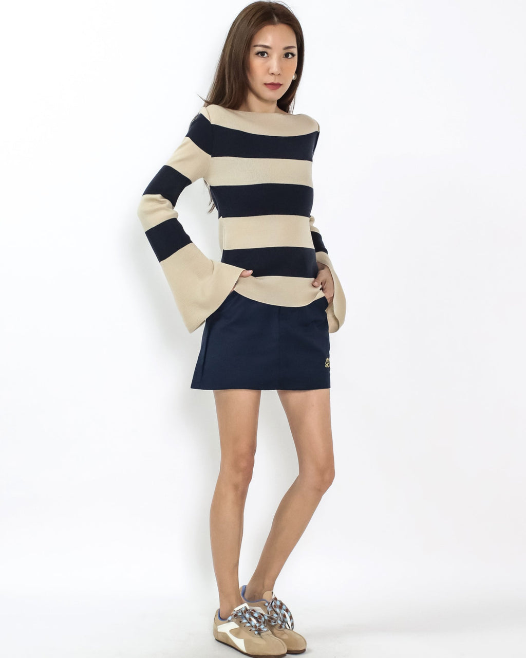 navy w/ gold embroidered front skort *pre-order*