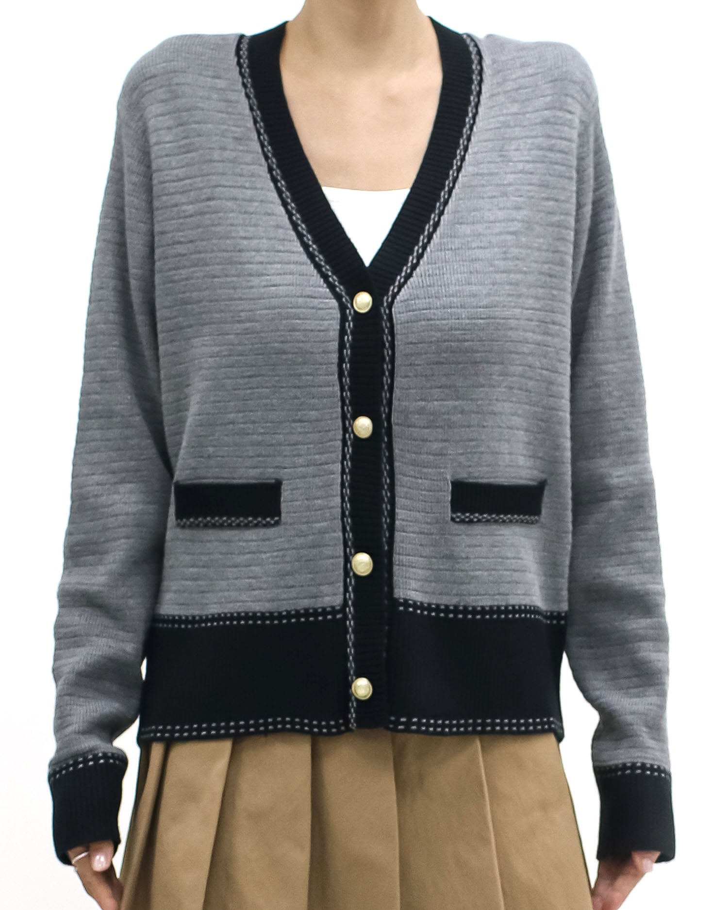 grey & black trim knitted cardigan *pre-order*
