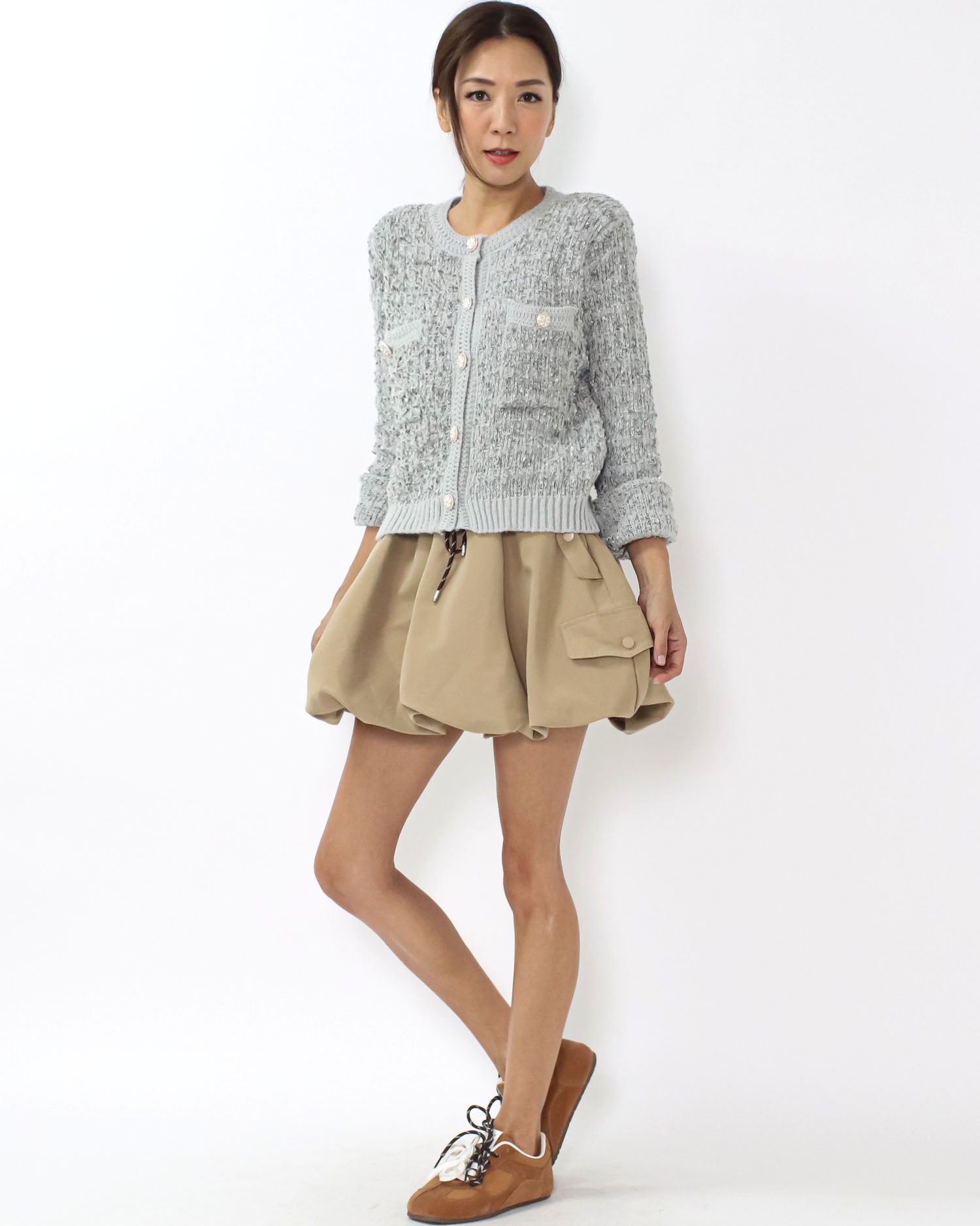 grey boucle knitted cardigan *pre-order*