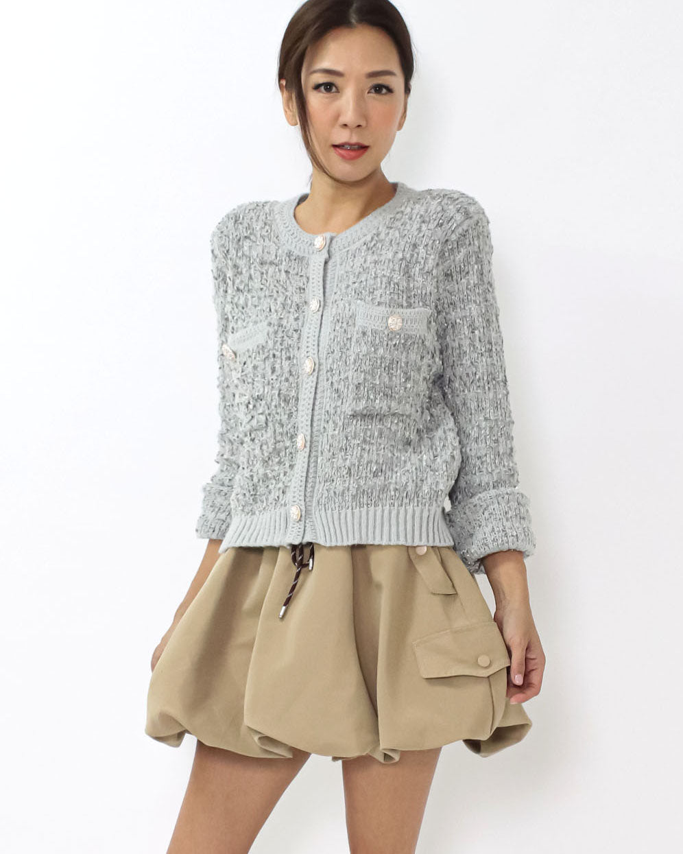 grey boucle knitted cardigan *pre-order*