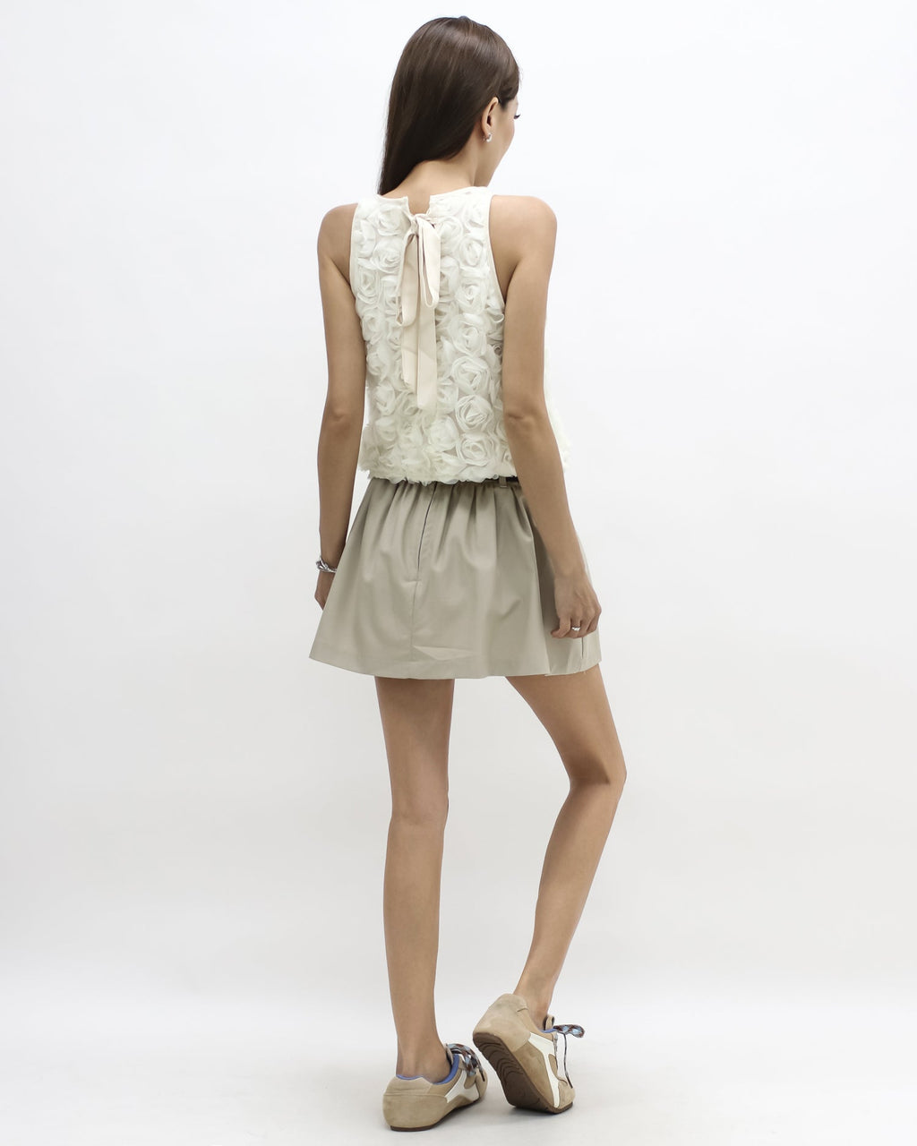 beige w/ ivory waist layer skort w/ belt *pre-order*