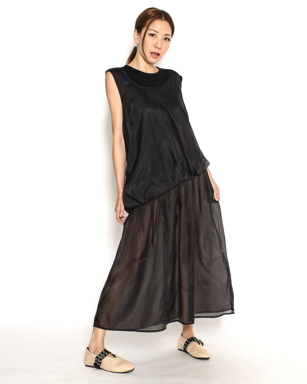 black tech w/ mesh hem dress