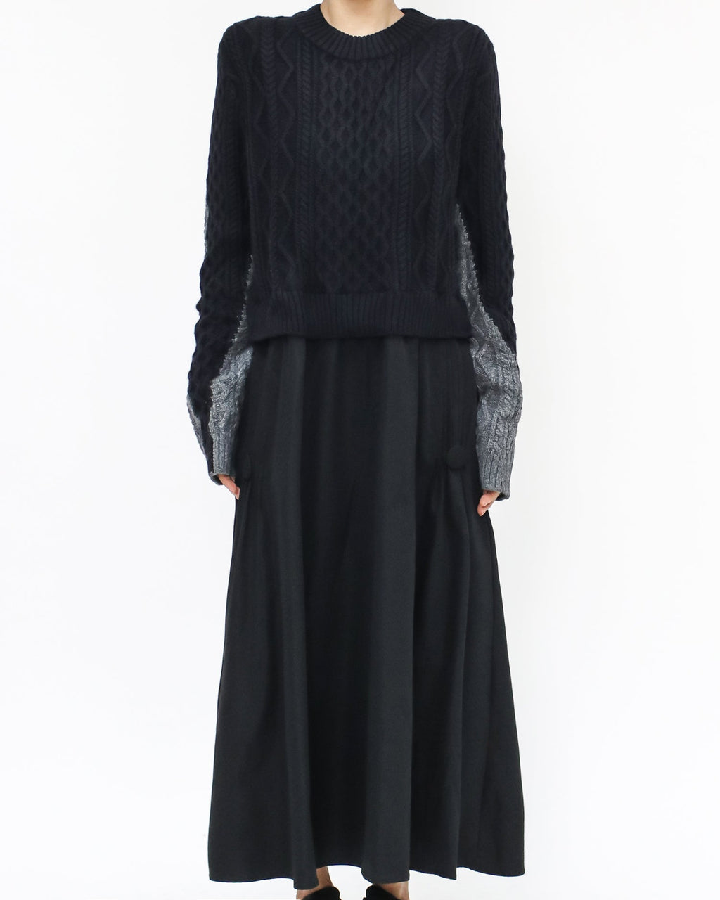 black & grey knitted w/ shirt flare dress *pre-order*