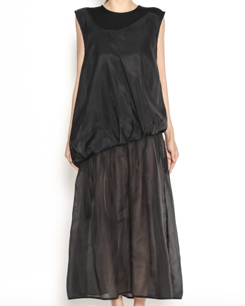 black tech w/ mesh hem dress