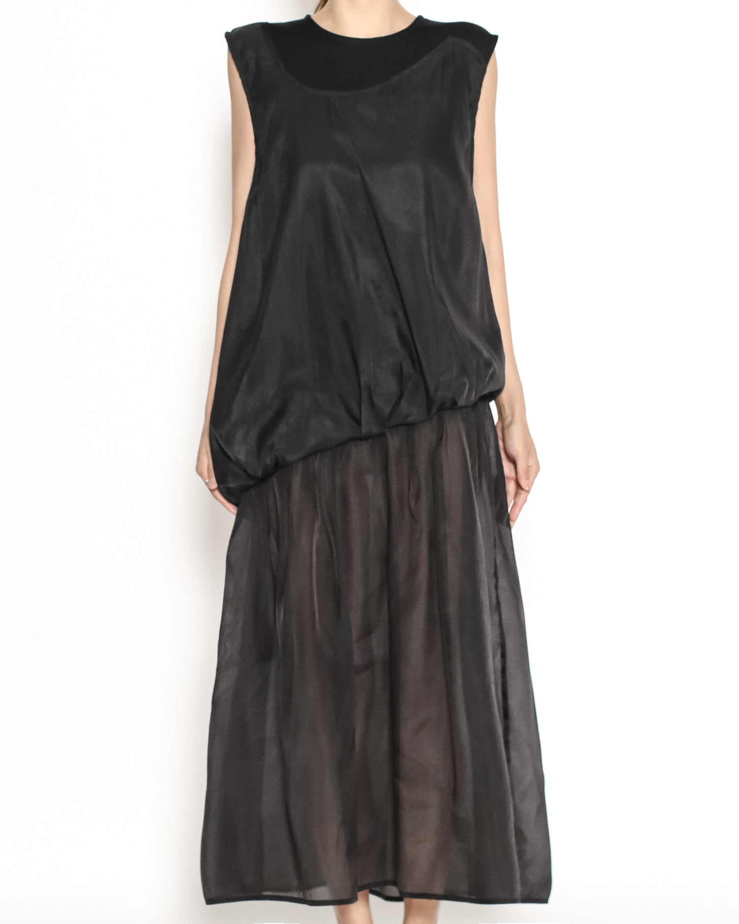 black tech w/ mesh hem dress