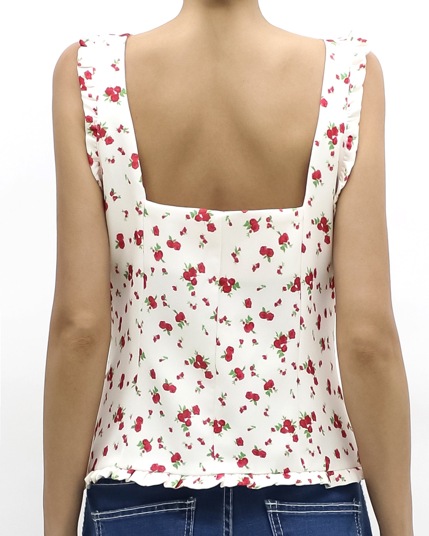 beige w/ red floral printed ruffles hem vest *pre-order*