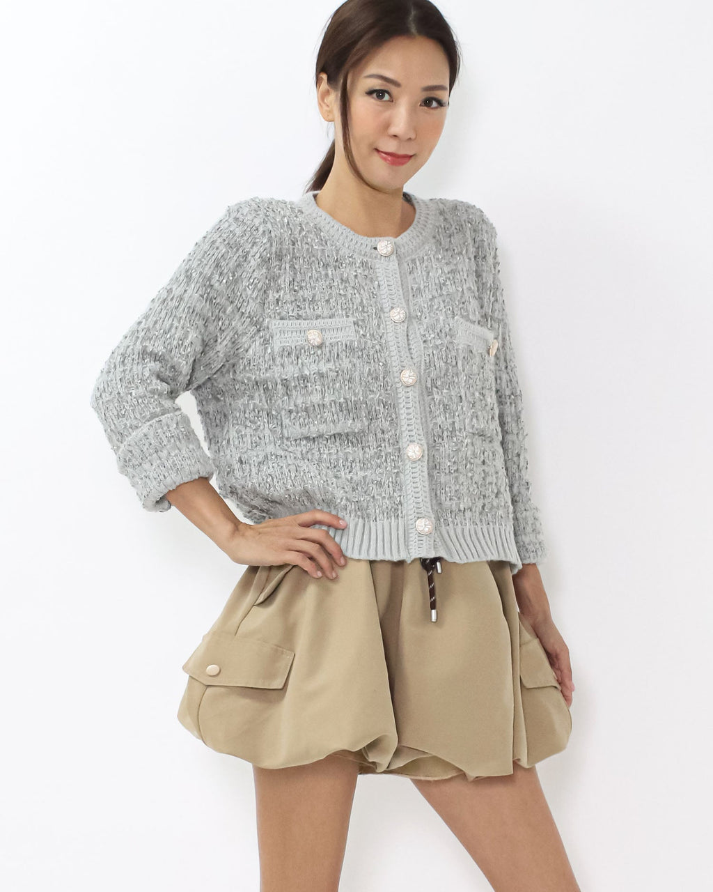 grey boucle knitted cardigan *pre-order*