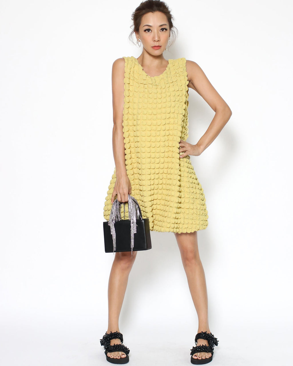 black PU leather & diamonds chains bag *pre-order*