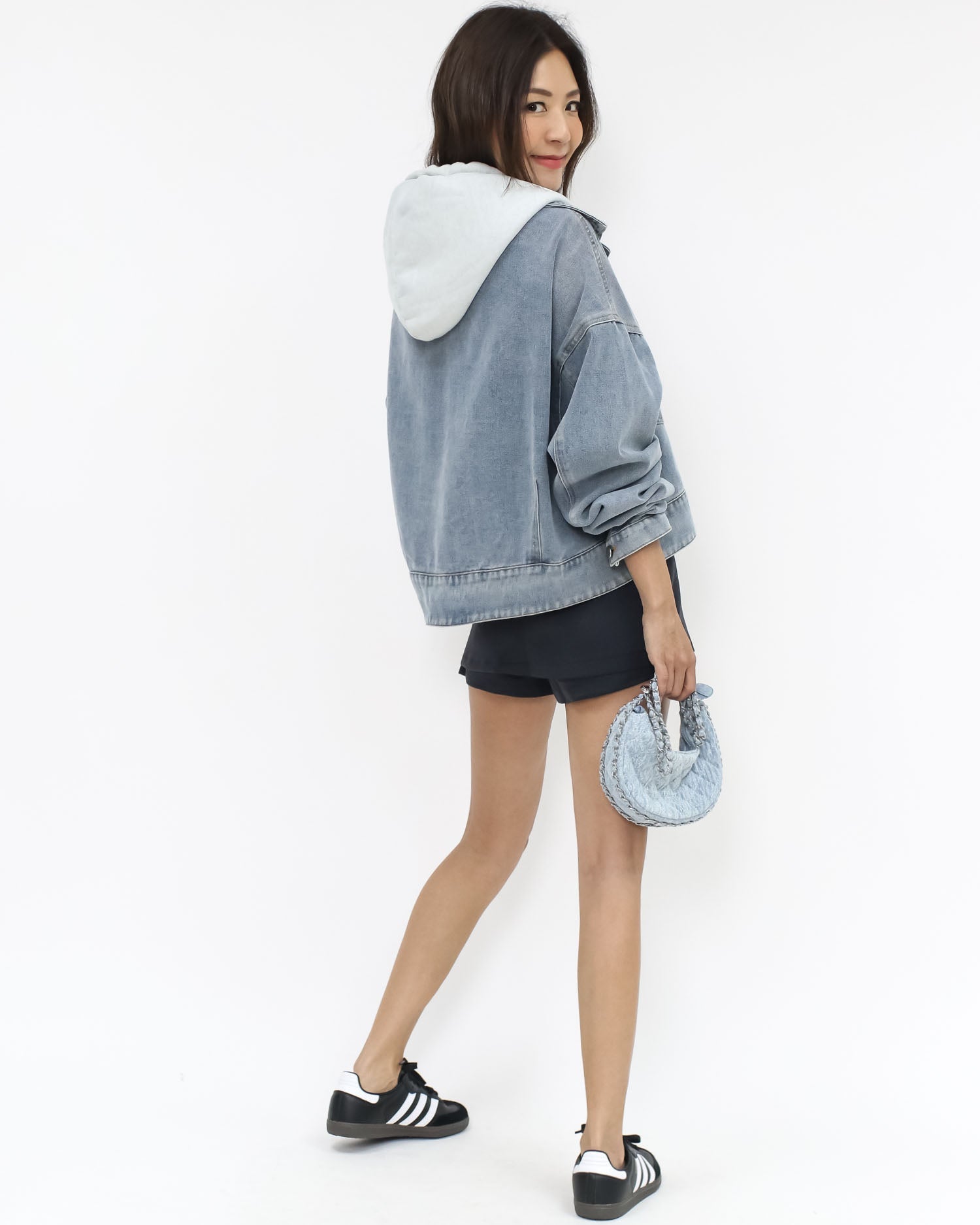 navy grey twill mini skort w/ belt *pre-order*