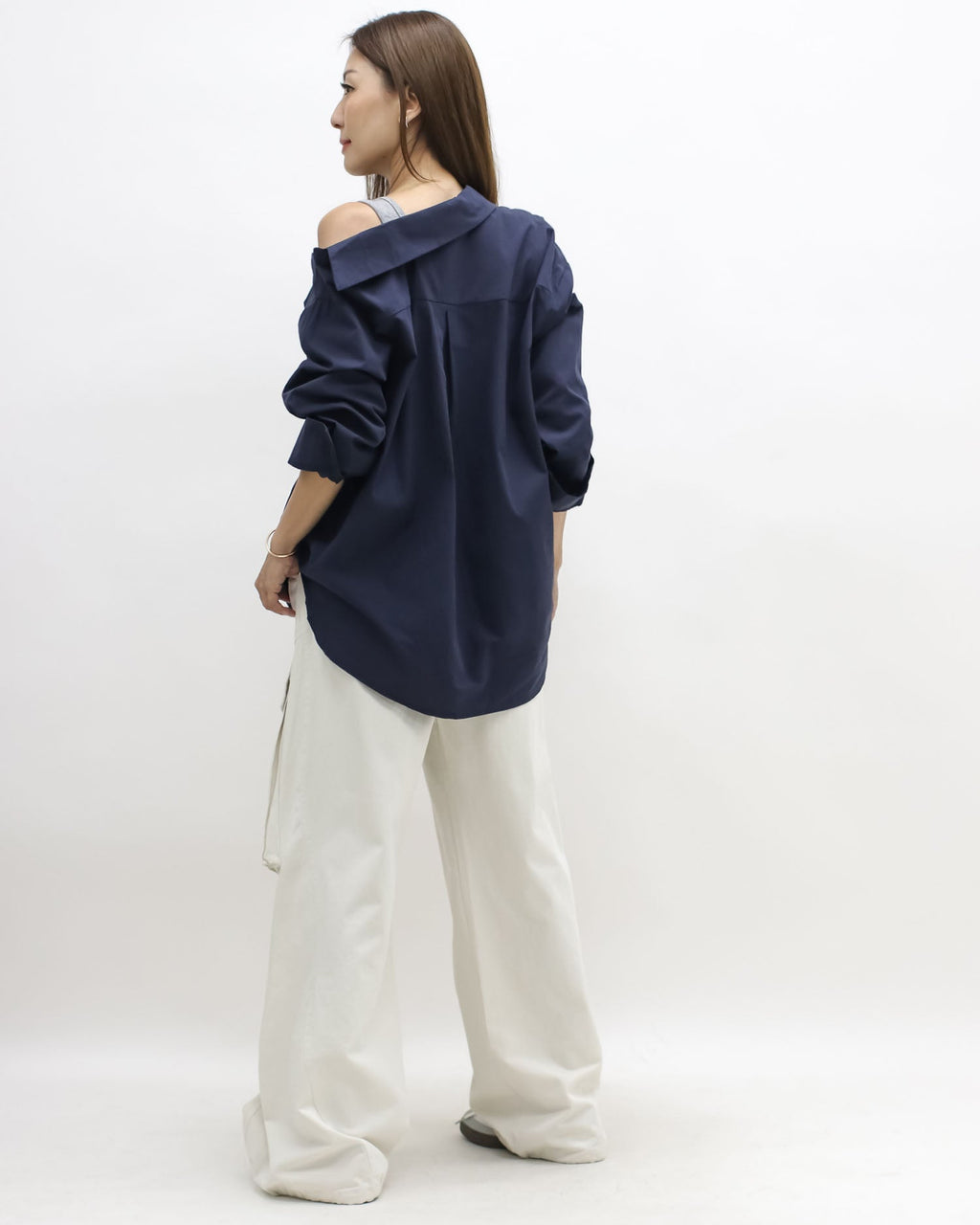 navy & grey vest cutout shoulder shirt *pre-order*