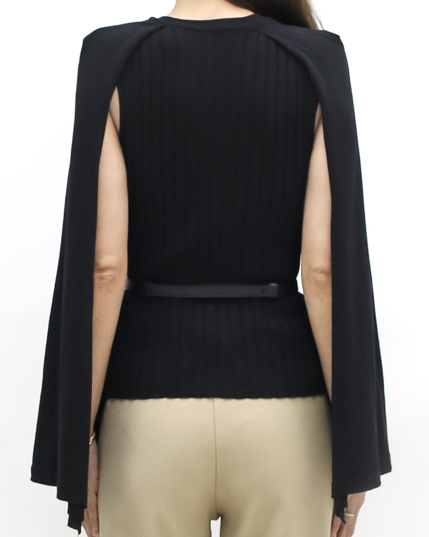black cape knitted top w/ belt