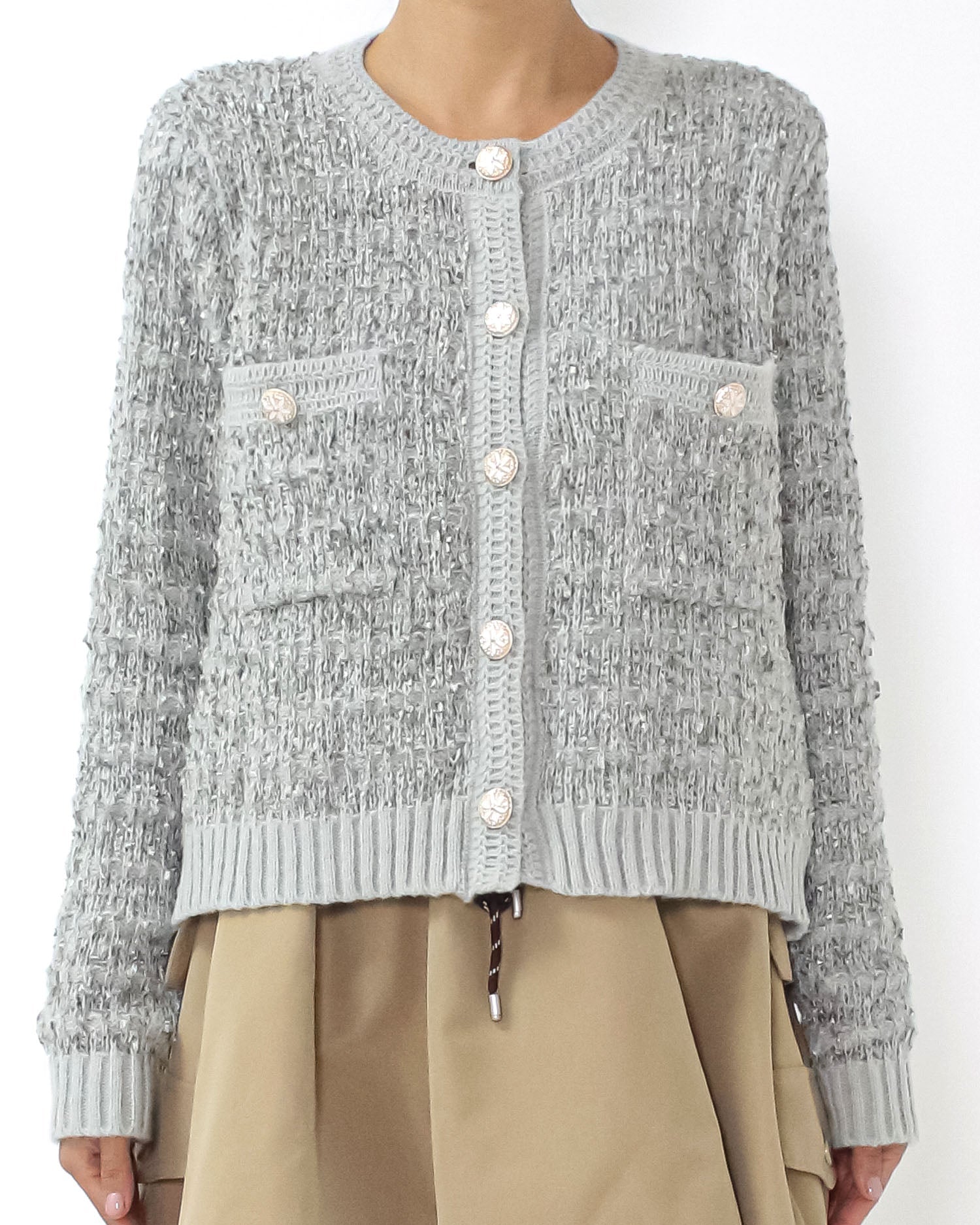 grey boucle knitted cardigan *pre-order*