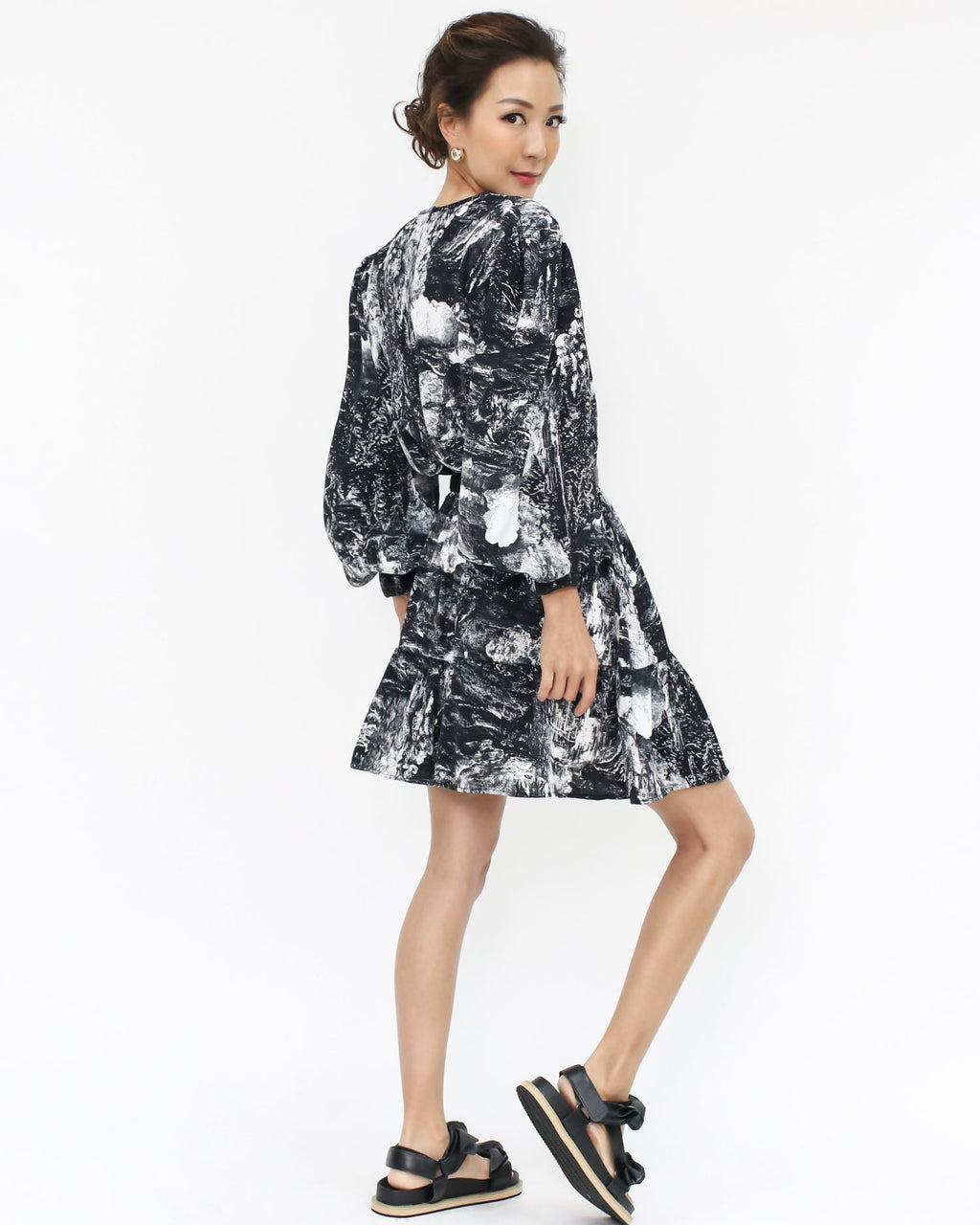 black printed chiffon dress *pre-order*