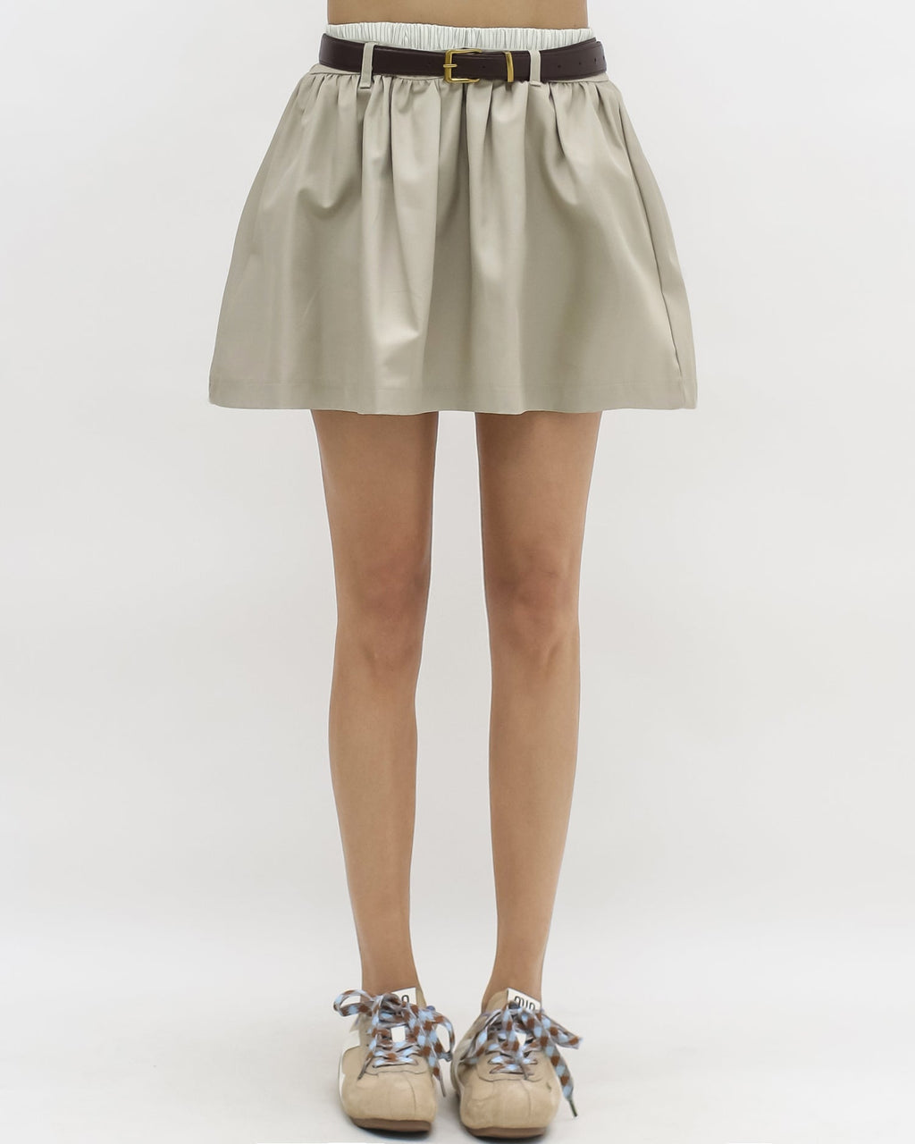 beige w/ ivory waist layer skort w/ belt *pre-order*