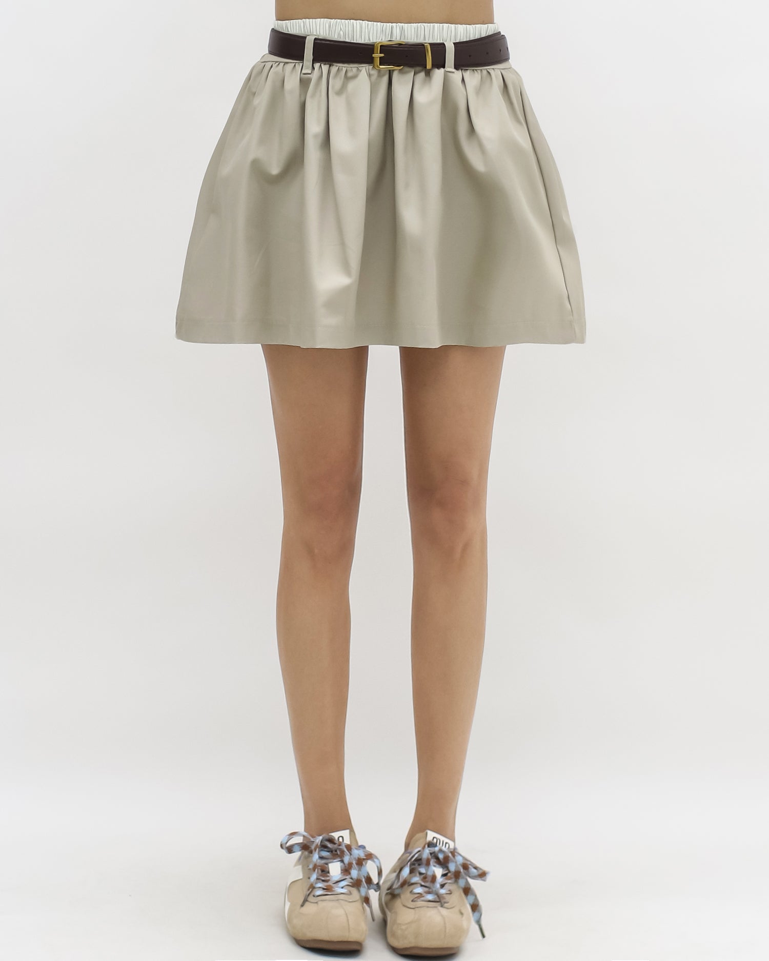 beige w/ ivory waist layer skort w/ belt *pre-order*