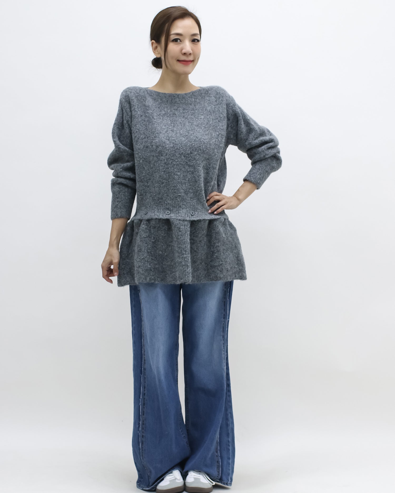 grey flare hem knitted top
