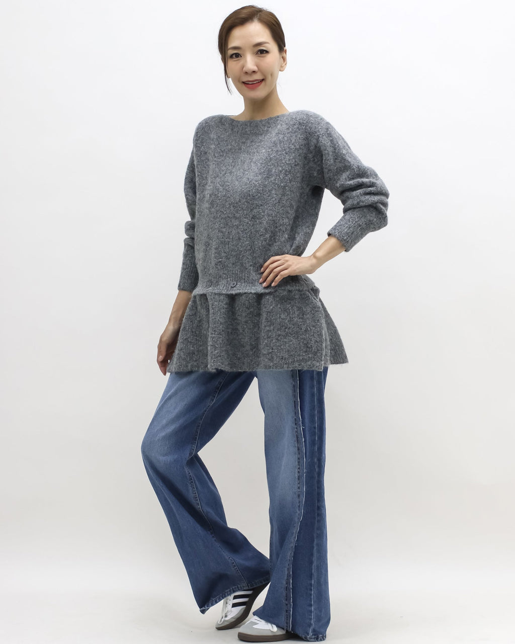 grey flare hem knitted top