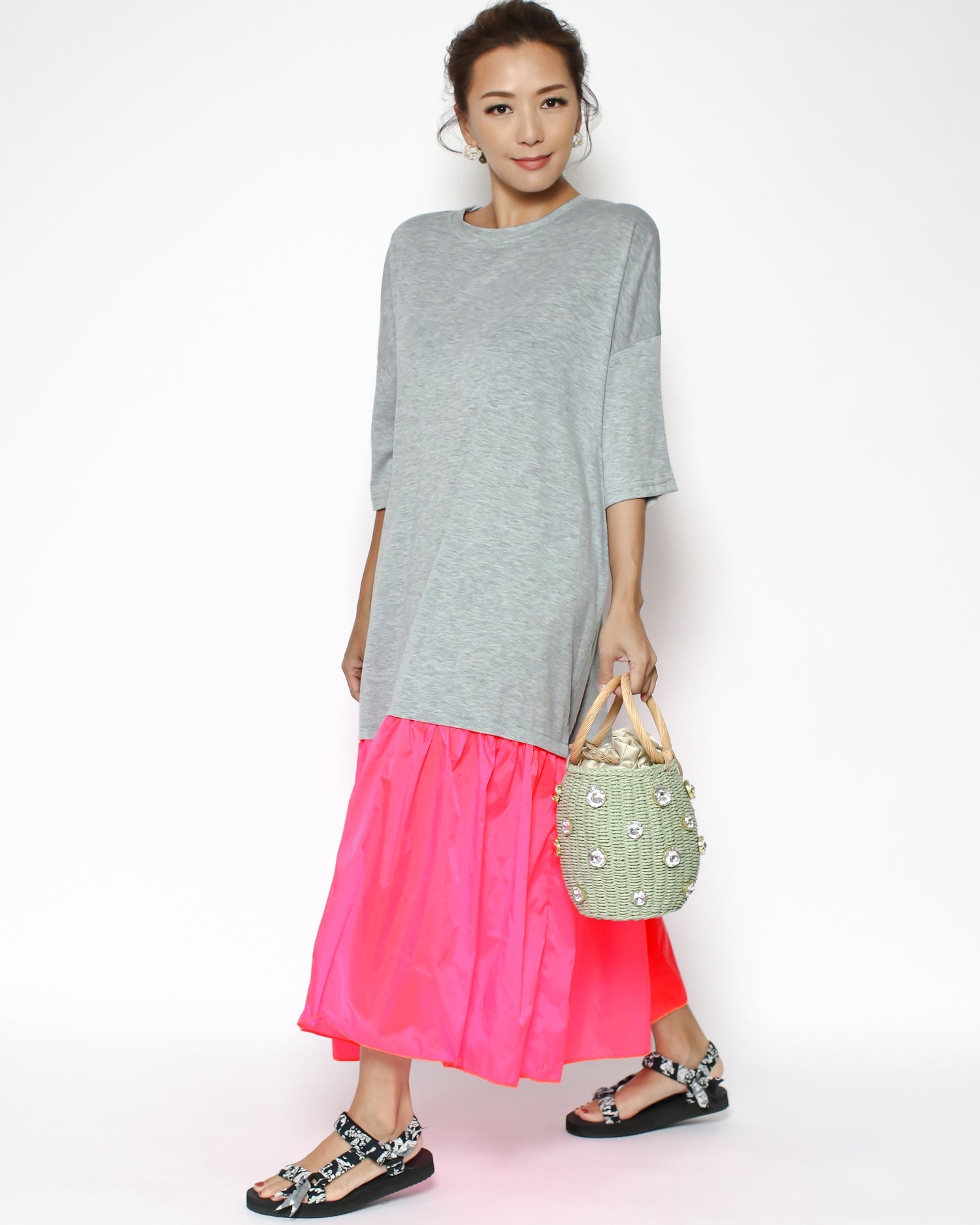 grey tee & neon pink longline dress *pre-order*