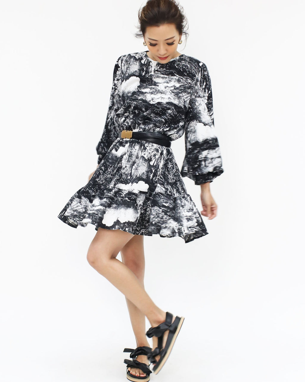 black printed chiffon dress *pre-order*