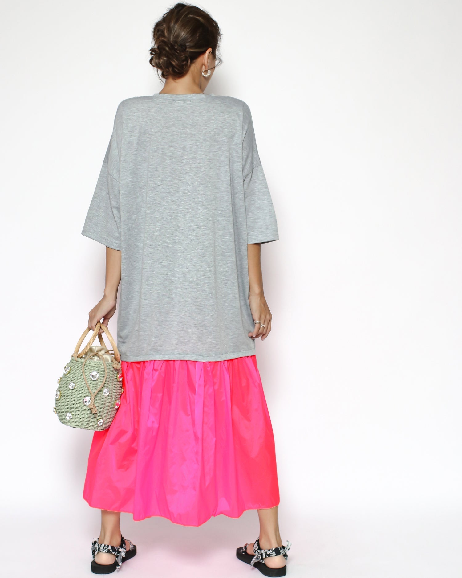grey tee & neon pink longline dress *pre-order*