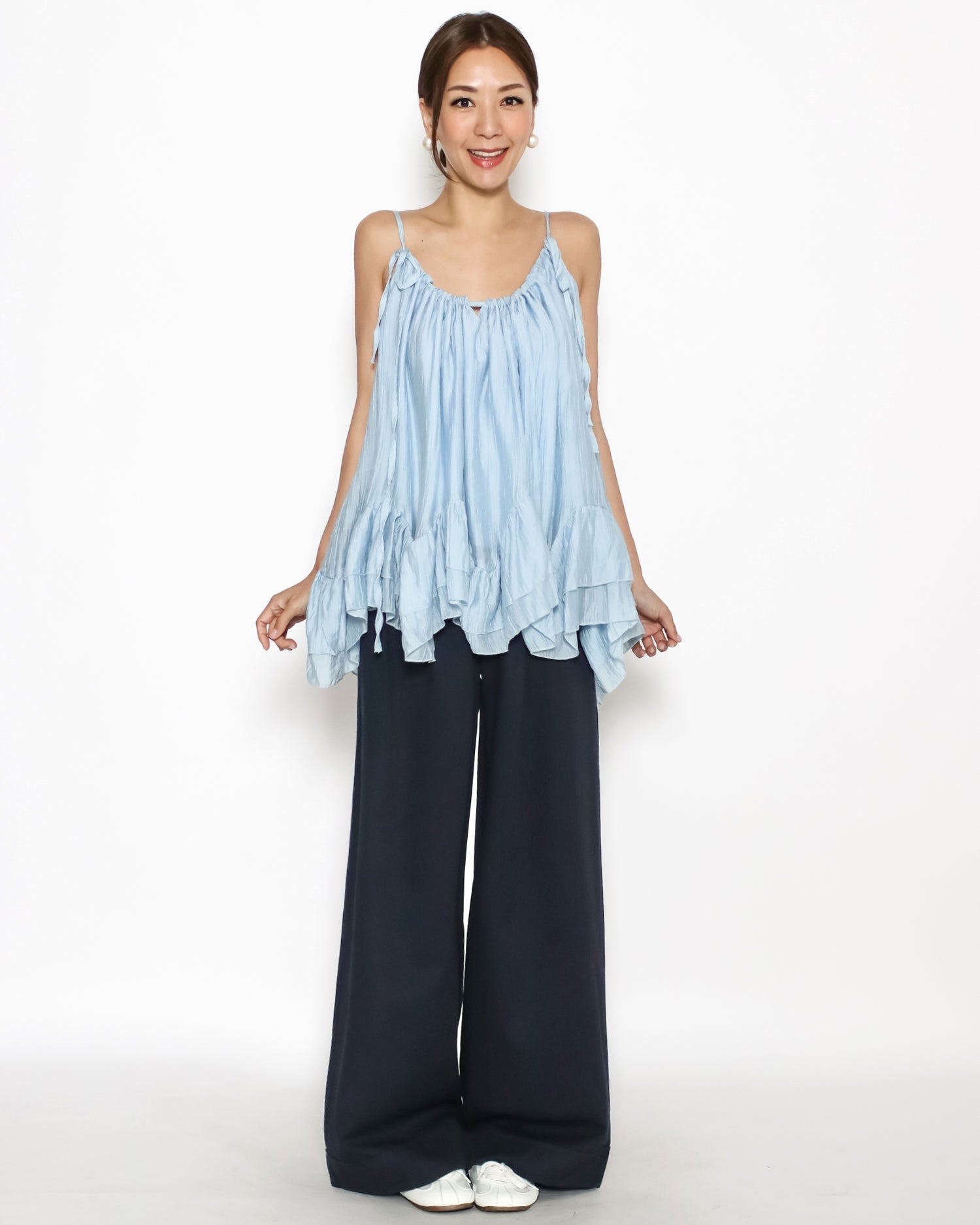 blue ruffles hem texture slinky vest *pre-order*