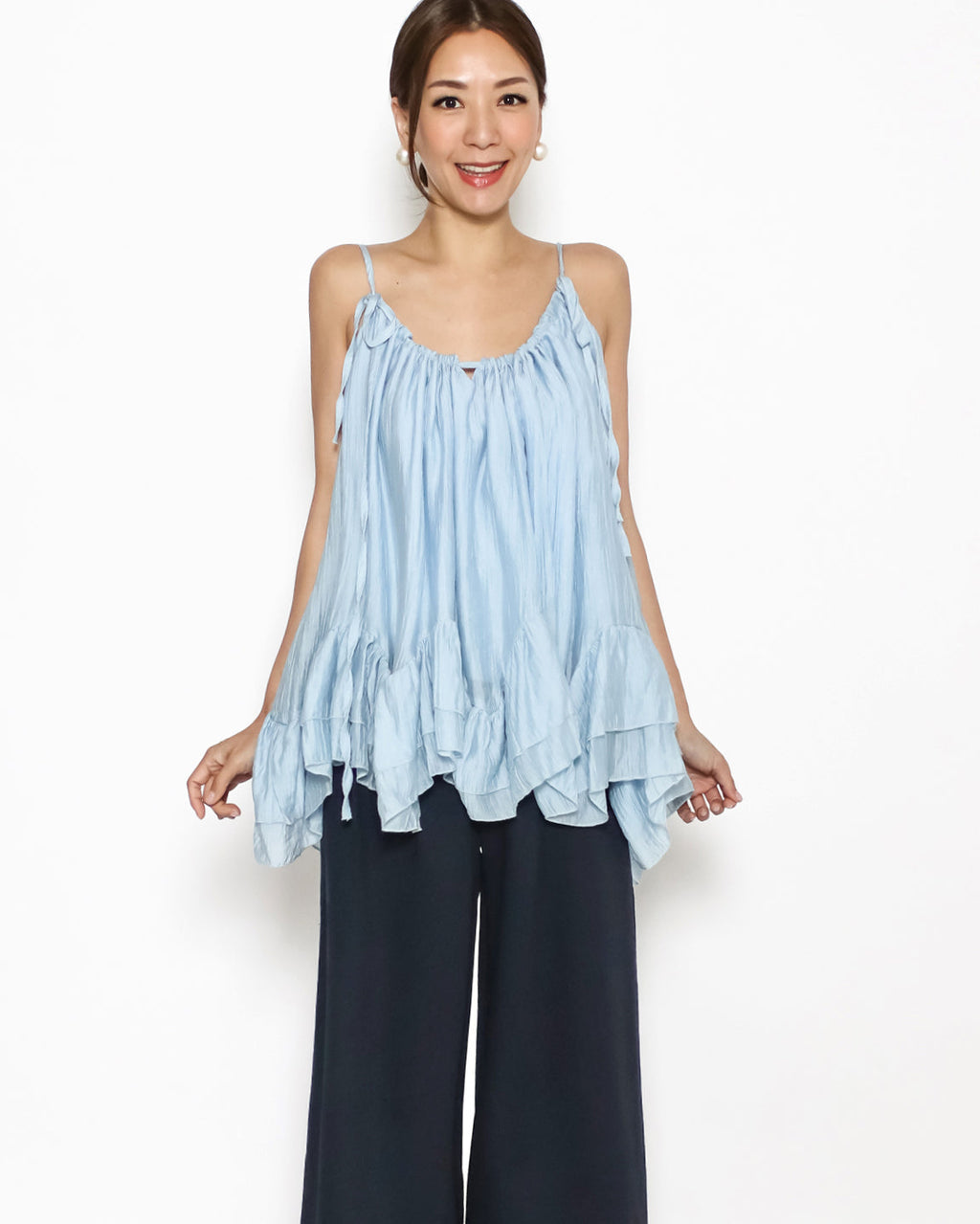 blue ruffles hem texture slinky vest *pre-order*